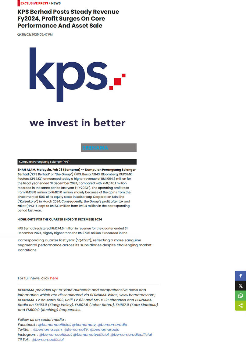 KPS Berhad Posts Steady Revenue FY2024